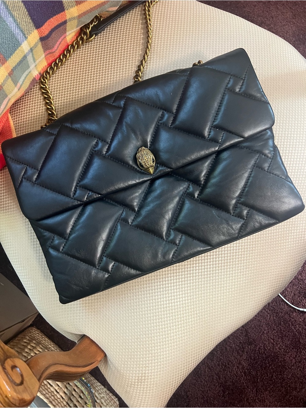 Kurt Geiger Black Quilted Shoulder Bag with Gold Serpent Clasp